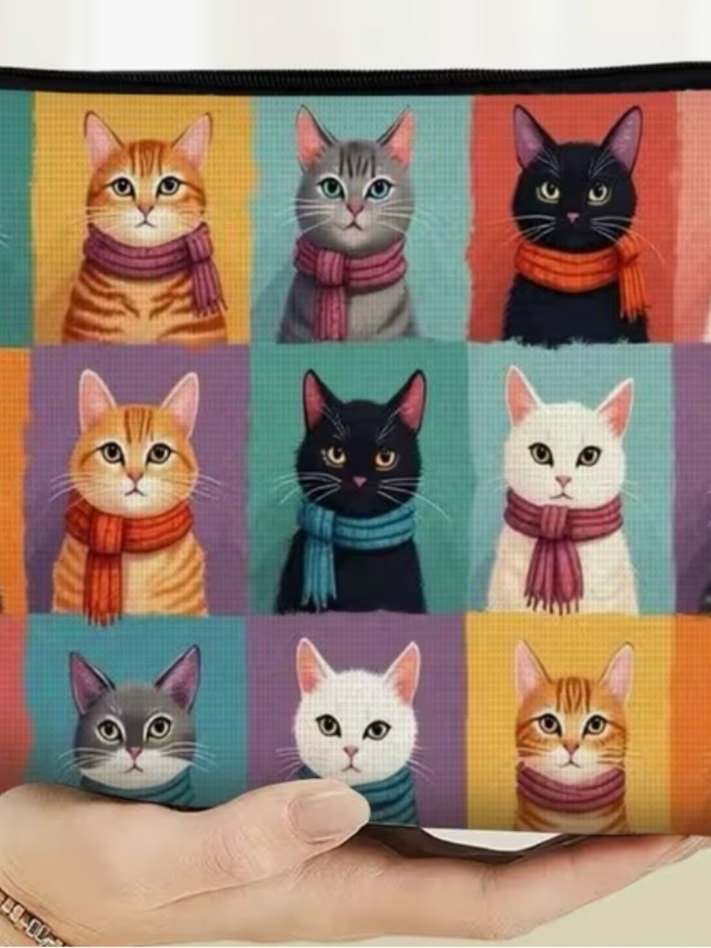 Colorful Cat Print Cosmetic Bag - Multicolor Cats